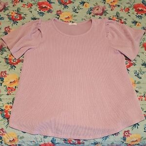 Cherish Lavender Ribbed Short Sleeve Top
